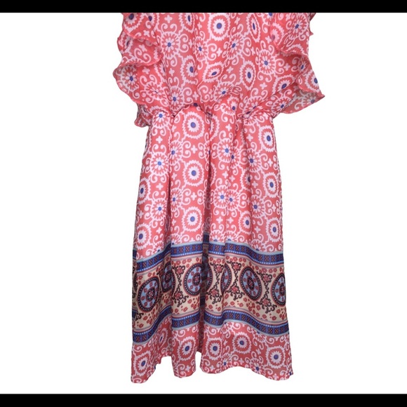 DEX Border Angel Sleeve Dress With Geo Print & Caged Open Back Coral Pink 6Y - Picture 5 of 7